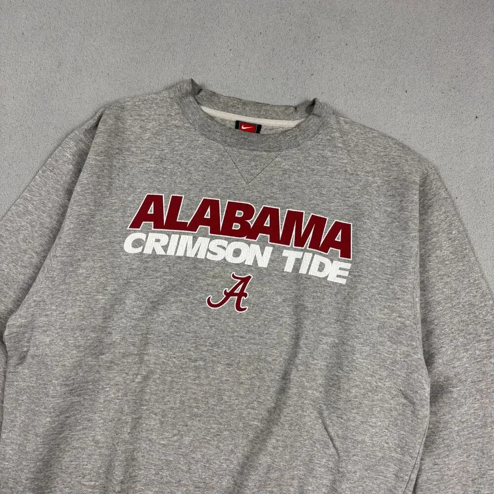 Nike Team Mens Sweatshirt Alabama Crimson Tide Crewneck Grey Pullover Size S